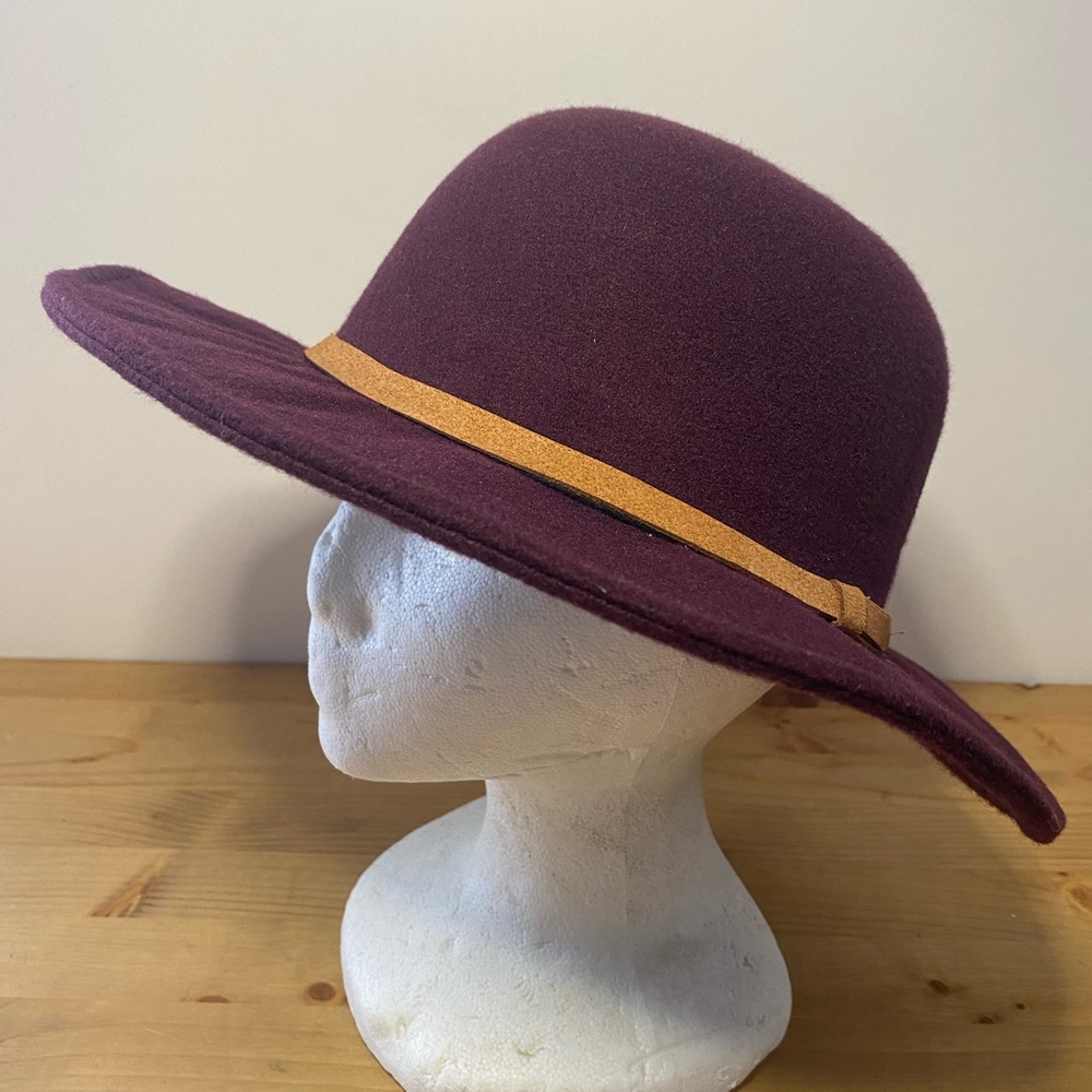Adam Levine Hat Burgundy Wool Brimmed Hat w Cork  Band Fall Autumn 56 cm